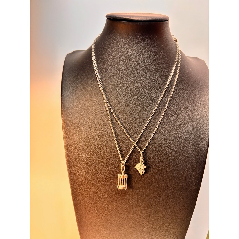 Wine Corkscrew and Grapes Necklace Set Silver Tone Boho Whimsygoth‎ Statement